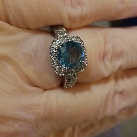 14K WGold Overlay Sky Blue Topaz, Sapphire Ring - Picture 7 of 12